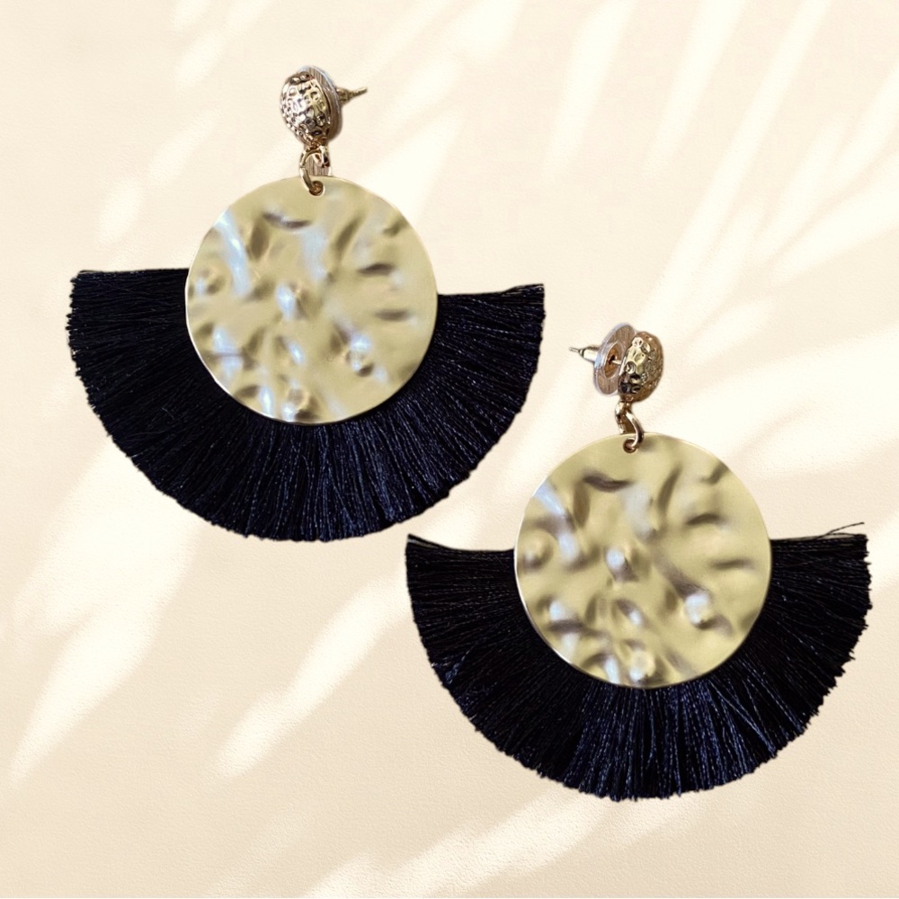 NWOT Gold and Black Tassel Earrings - Picture 2 of 3